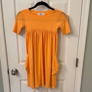 Everyday Orange Short-Sleeve Pocket Dress for Girls